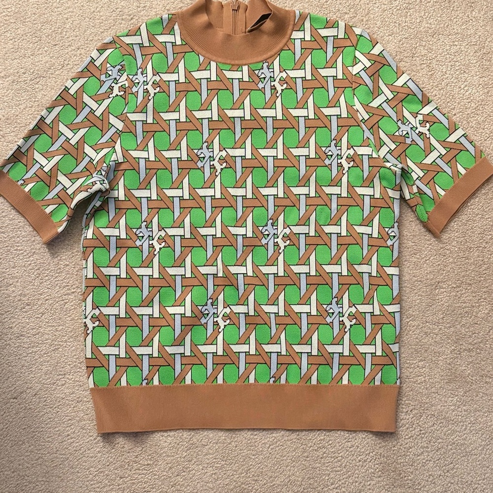 TORY BURCH 
Basketweave Mock-Neck Sweater